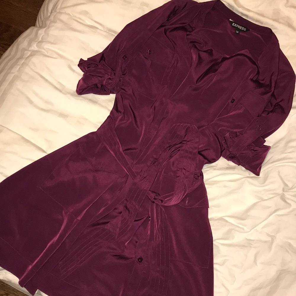 Maroon Waist Tie Dress
